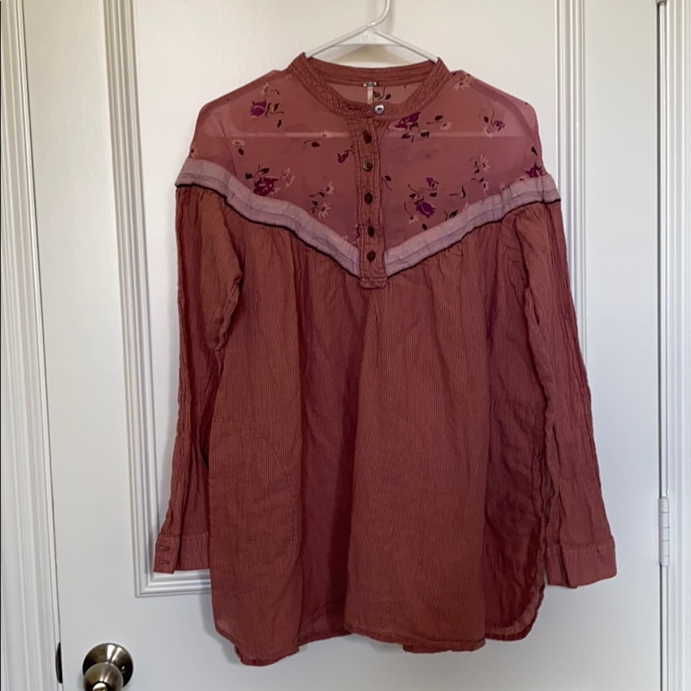 FREE PEOPLE TOP ROSE SIZE MEDIUM LONG SLEEVE